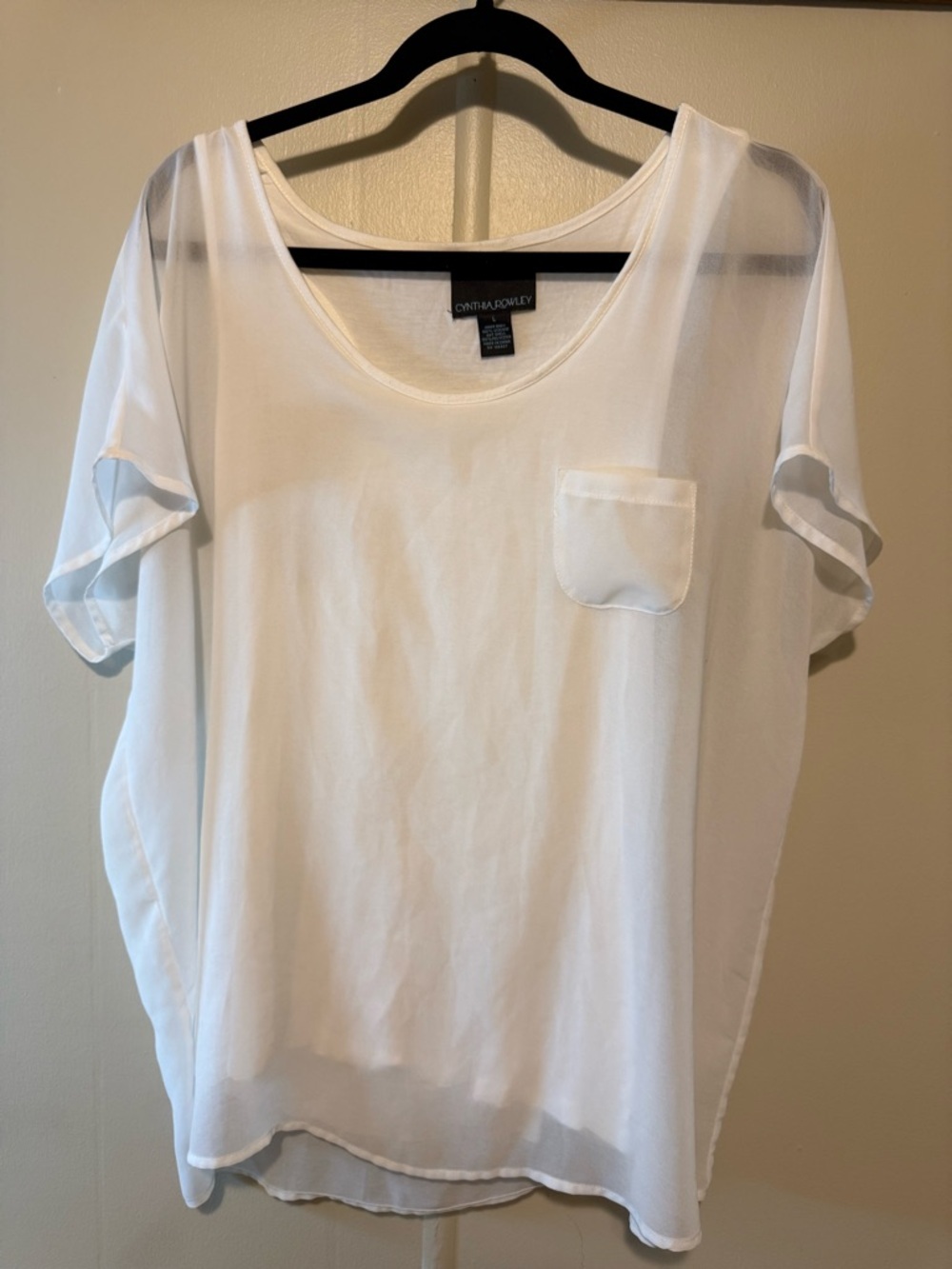 Cynthia Rowley White Sheer Short Sleeve Pocket Blouse Large